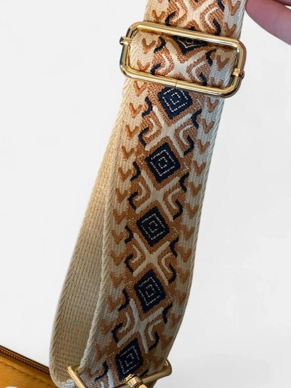 Everyday Tan Crossbody Bag with Patterned Strap